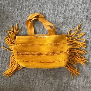 Mustard Chunky Knit Tote with Tassels